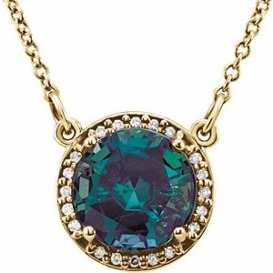 14K Yellow Gold 8 mm Lab-Grown Alexandrite & .05 CTW Natural Diamond 16" Necklace