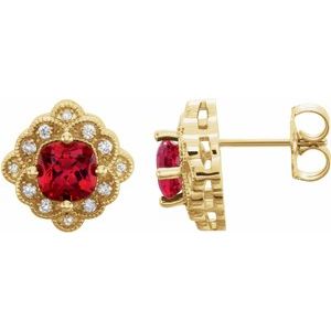 14K Yellow Gold Lab-Grown Ruby & .08 CTW Natural Diamond Earrings