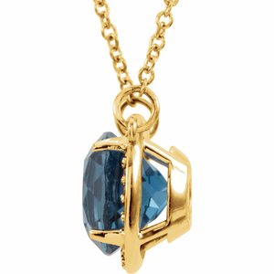 14K Yellow Gold 8 mm Natural London Blue Topaz & .05 CTW Natural Diamond 16" Necklace