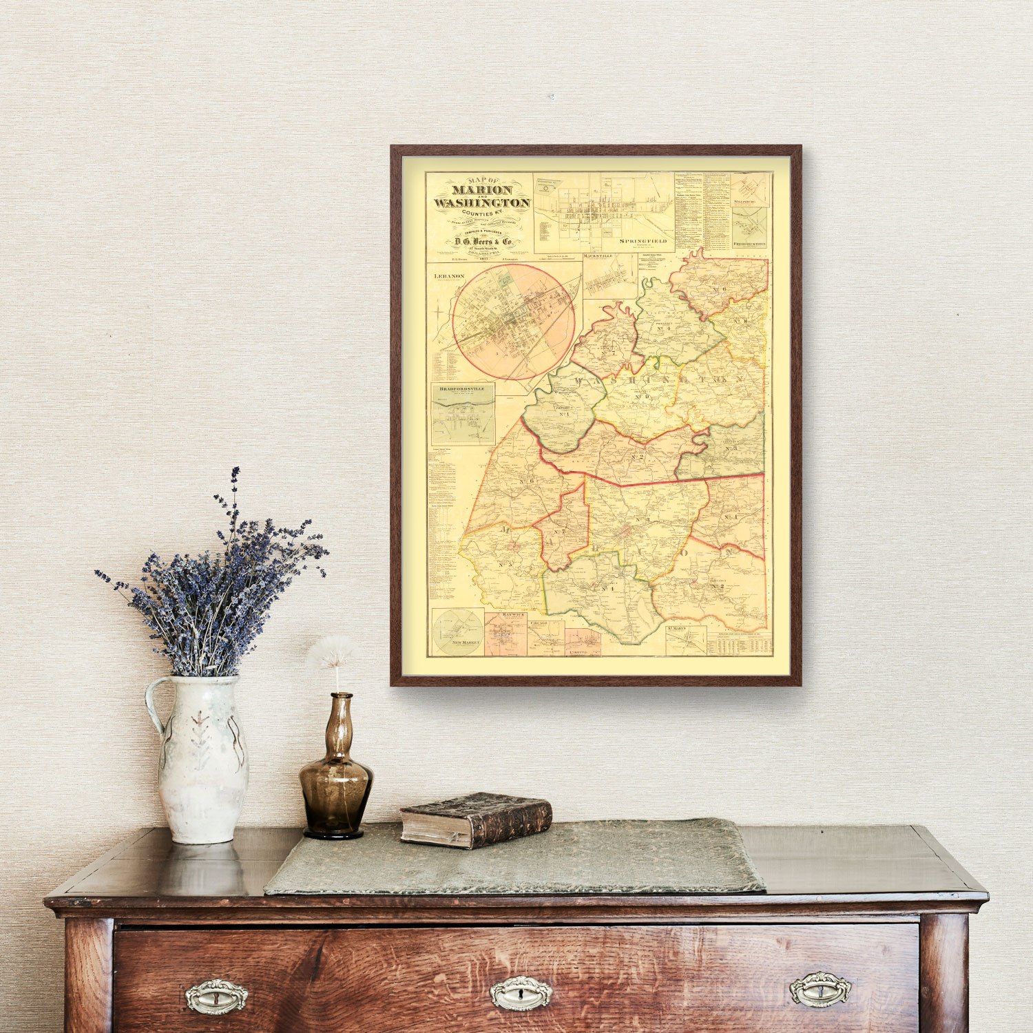 Vintage Map of Marion County, Kentucky 1877