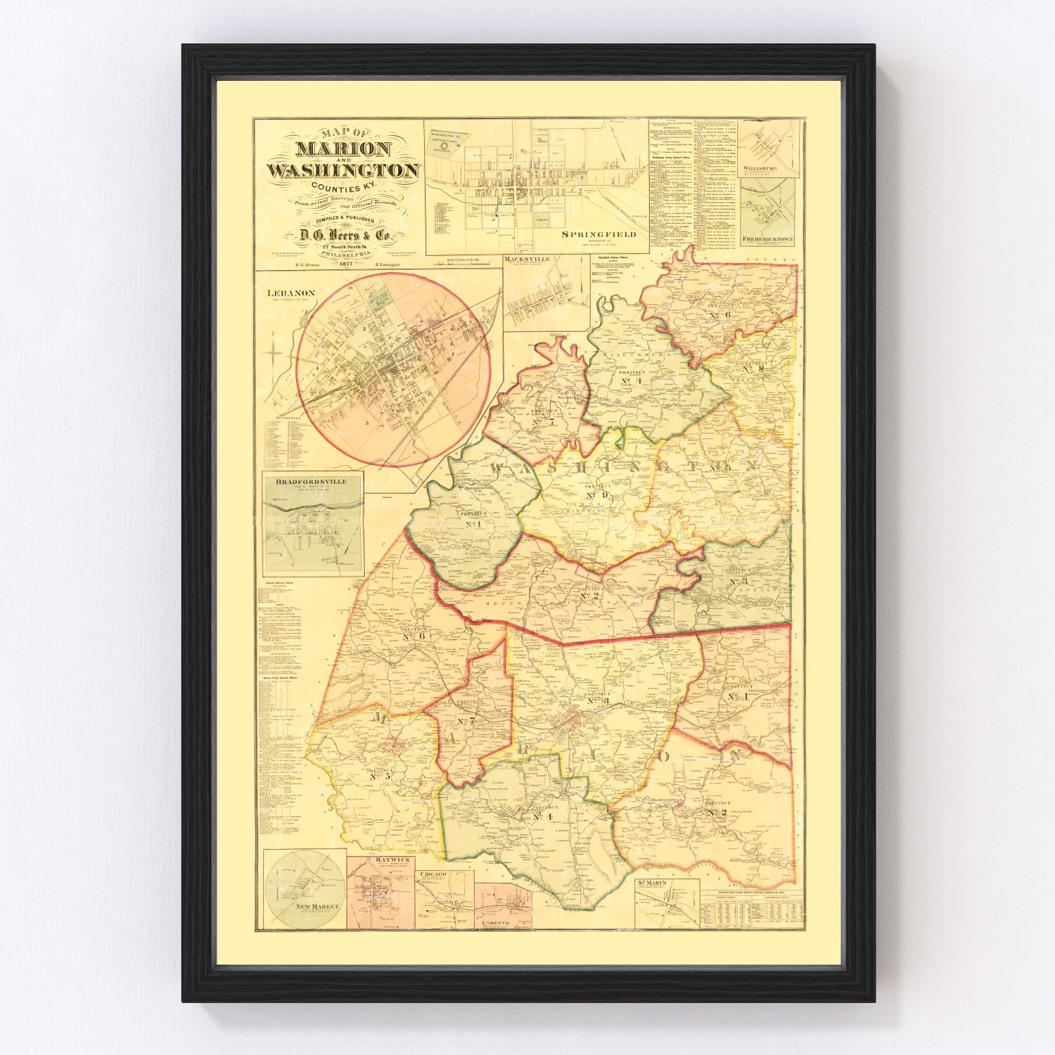 Vintage Map of Marion County, Kentucky 1877