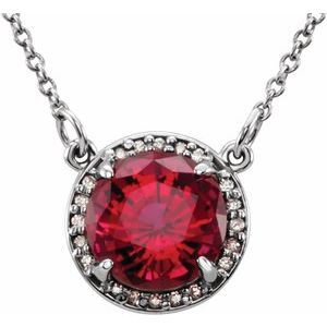 14K White Gold 8 mm Lab-Grown Ruby & .05 CTW Natural Diamond 16" Necklace