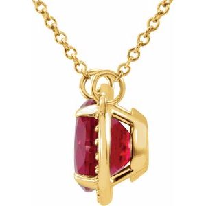 14K Yellow Gold 8 mm Lab-Grown Ruby & .05 CTW Natural Diamond 16" Necklace