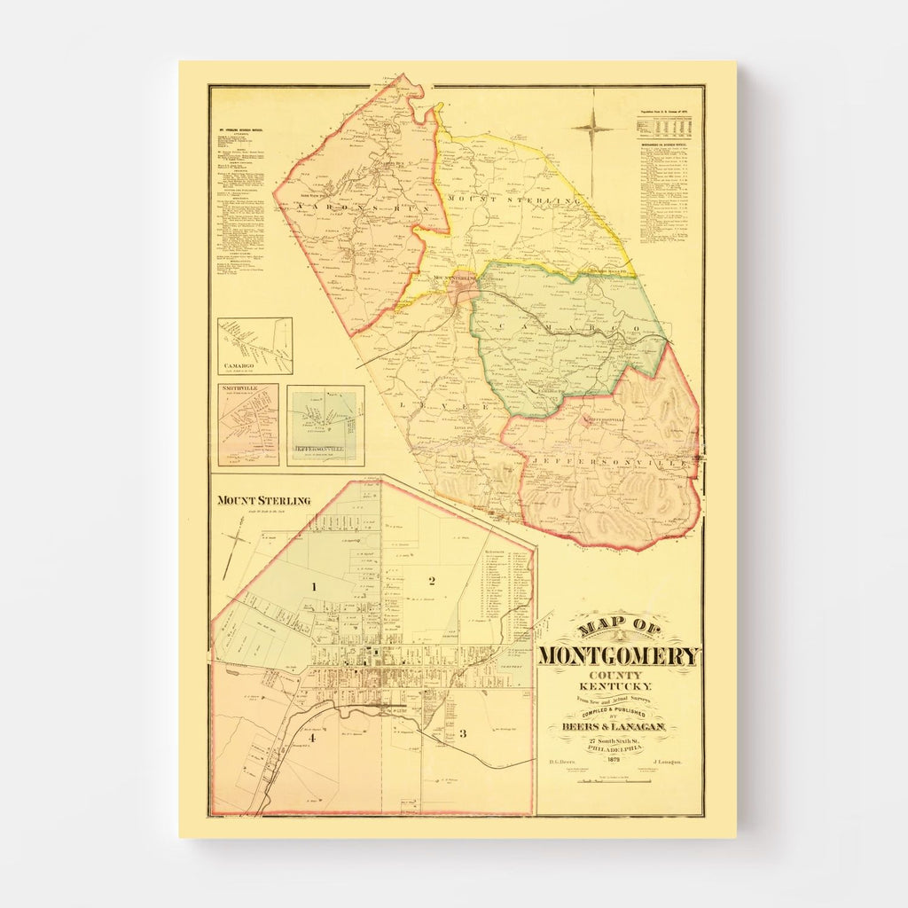 Vintage Map of Montgomery County, Kentucky 1879