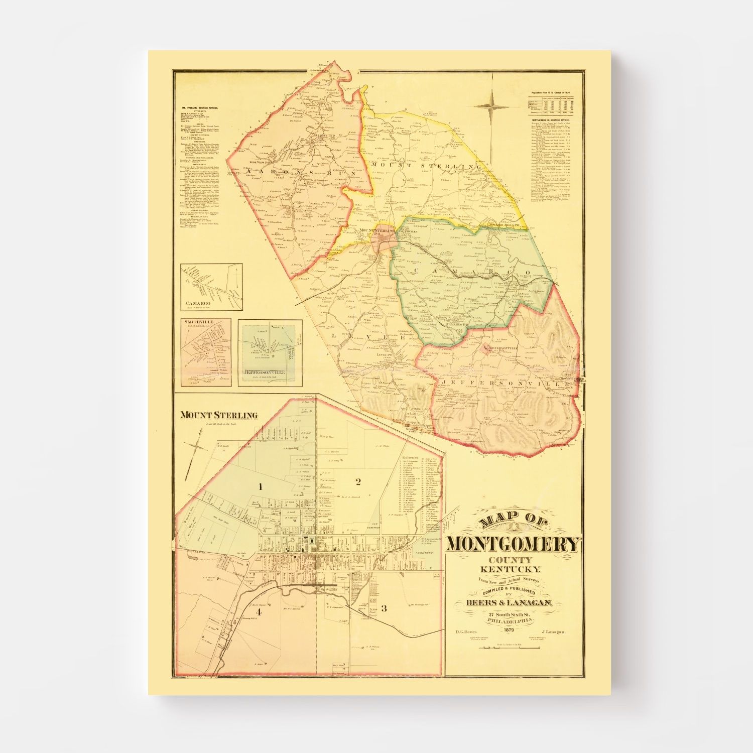 Vintage Map of Montgomery County, Kentucky 1879