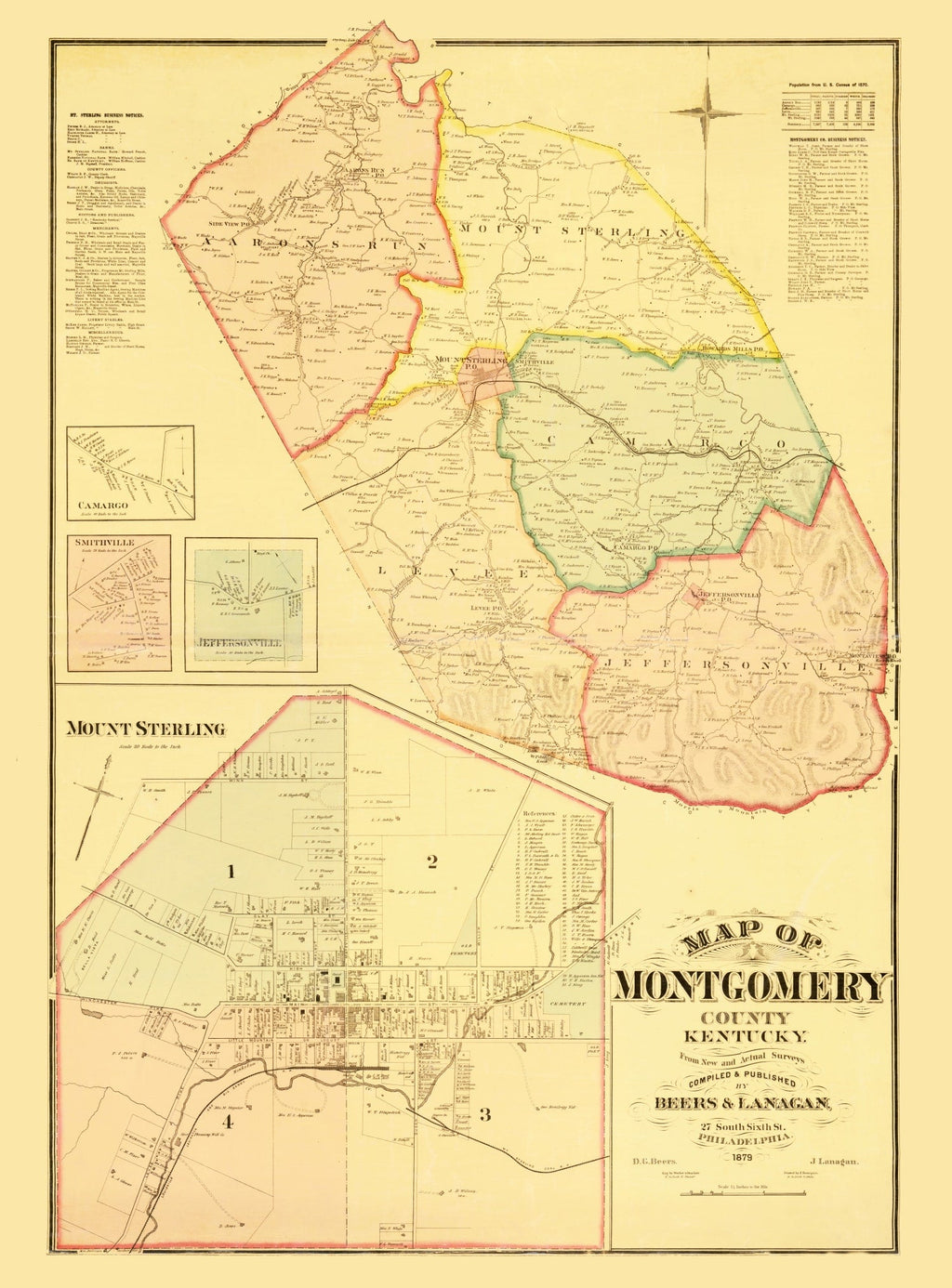 Vintage Map of Montgomery County, Kentucky 1879