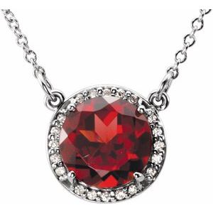 14K White Gold 8 mm Natural Mozambique Garnet & .05 CTW Natural Diamond 16" Necklace