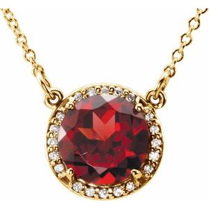 14K Yellow Gold 8 mm Natural Mozambique Garnet & .05 CTW Natural Diamond 16" Necklace