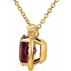 14K Yellow Gold 8 mm Natural Mozambique Garnet & .05 CTW Natural Diamond 16" Necklace