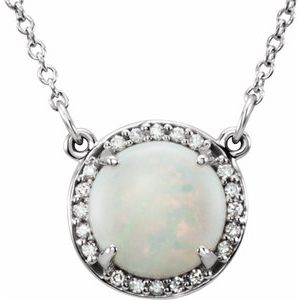 14K White Gold 8 mm Natural White Opal & .05 CTW Natural Diamond 16" Necklace