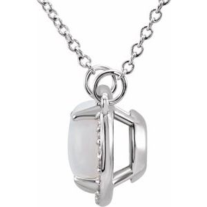 14K White Gold 8 mm Natural White Opal & .05 CTW Natural Diamond 16" Necklace
