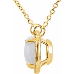 14K Yellow Gold 8 mm Natural White Opal & .05 CTW Natural Diamond 16" Necklace