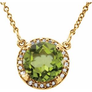 14K Yellow Gold 8 mm Natural Peridot & .05 CTW Natural Diamond 16" Necklace