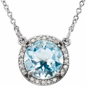 14K White Gold 8 mm Natural Sky Blue Topaz & .05 CTW Natural Diamond 16" Necklace