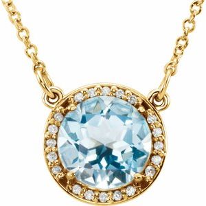 14K Yellow Gold 8 mm Natural Sky Blue Topaz & .05 CTW Natural Diamond 16" Necklace
