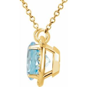 14K Yellow Gold 8 mm Natural Sky Blue Topaz & .05 CTW Natural Diamond 16" Necklace