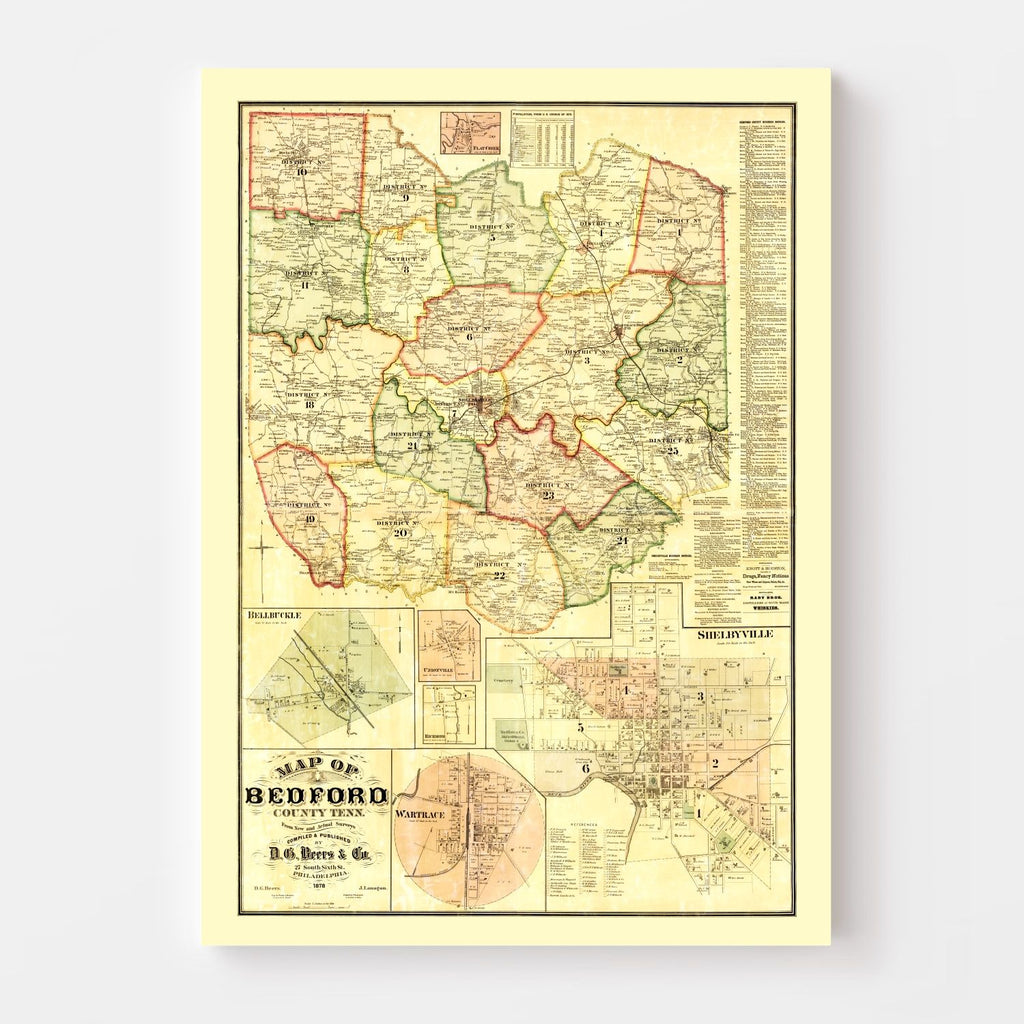Vintage Map of Bedford County, Tennessee 1878