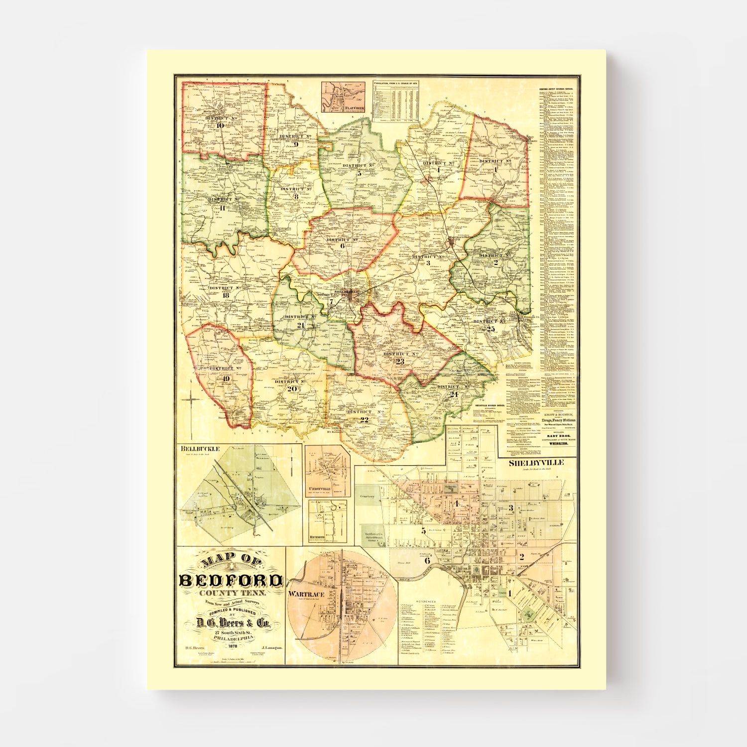 Vintage Map of Bedford County, Tennessee 1878