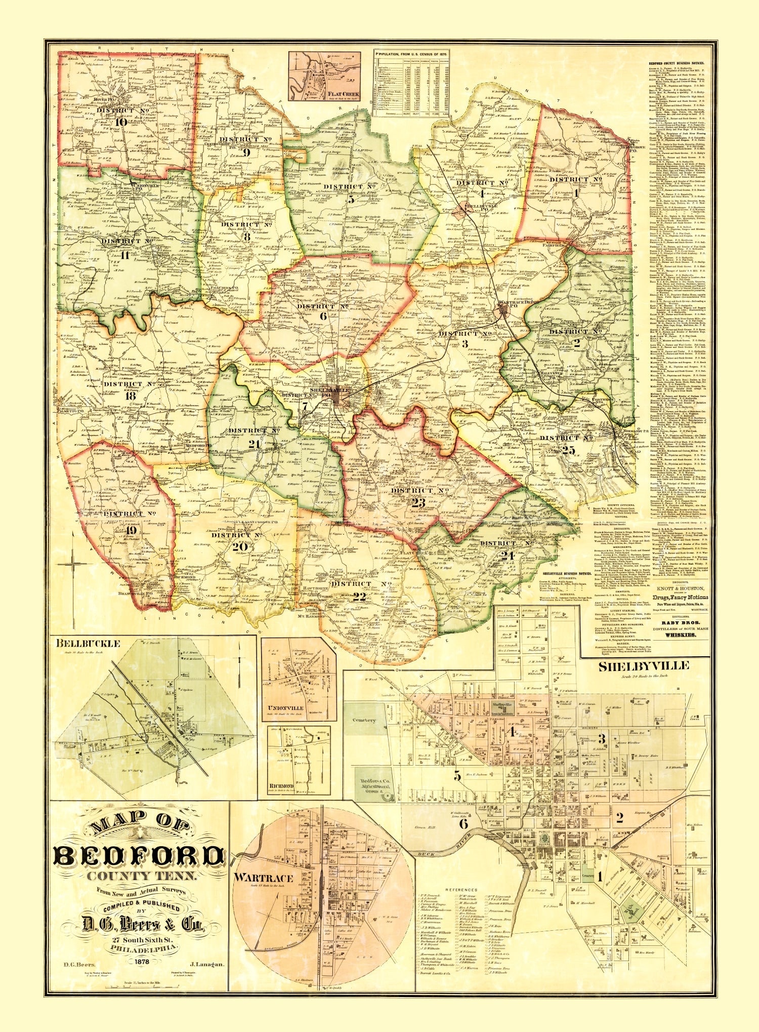 Vintage Map of Bedford County, Tennessee 1878