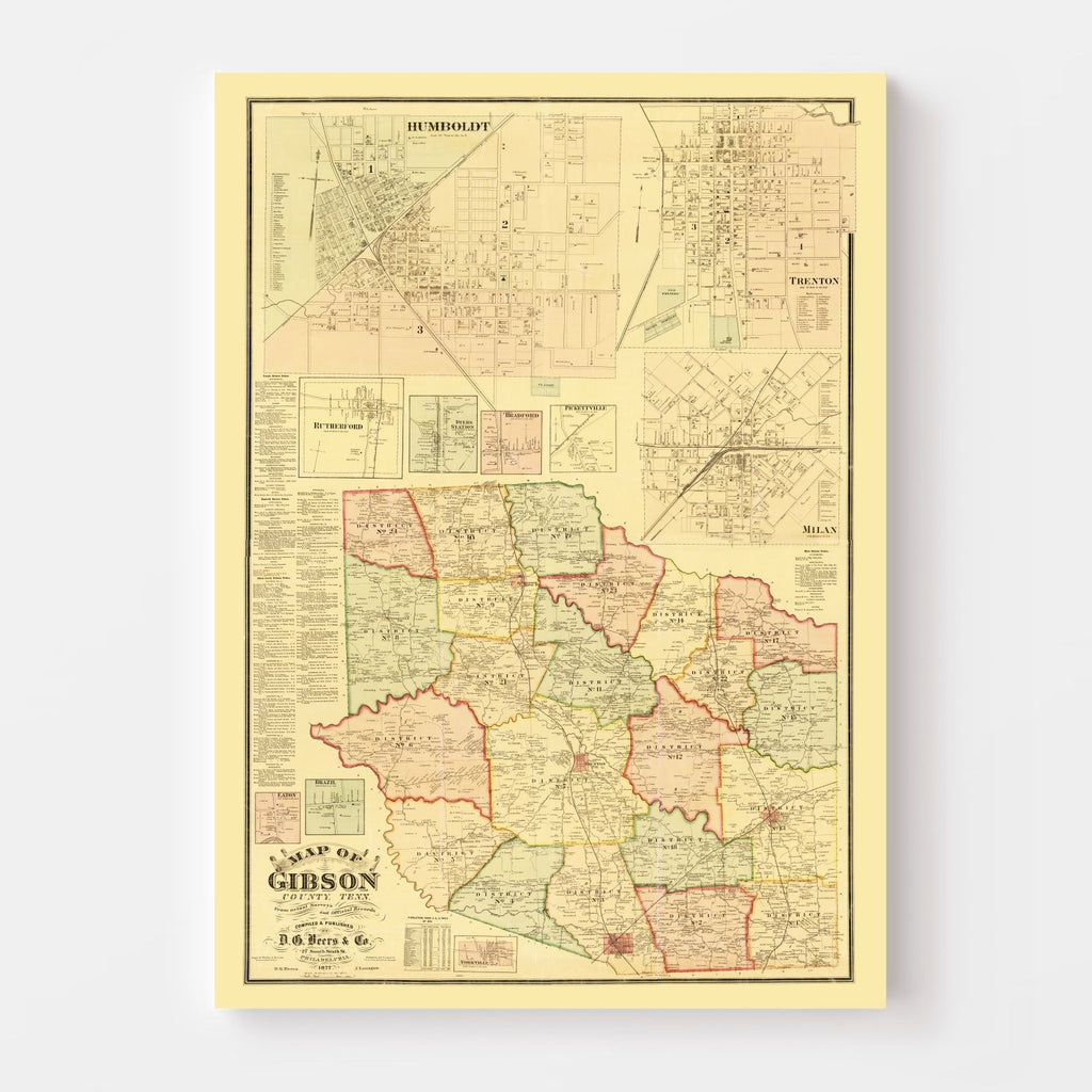 Vintage Map of Gibson County, Tennessee 1877