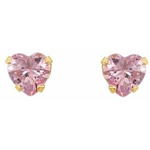 14K Yellow Gold Imitation Pink Cubic Zirconia Youth Stud Earrings – image 2