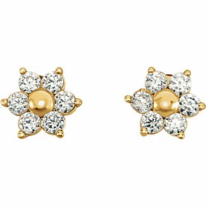 14K Yellow Gold Imitation White Cubic Zirconia Youth Floral-Inspired Earrings
