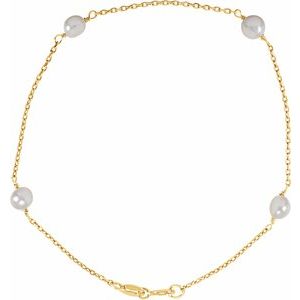 14K Yellow Gold 4-4.5 mm Cultured White Freshwater Pearl 6" Bracelet