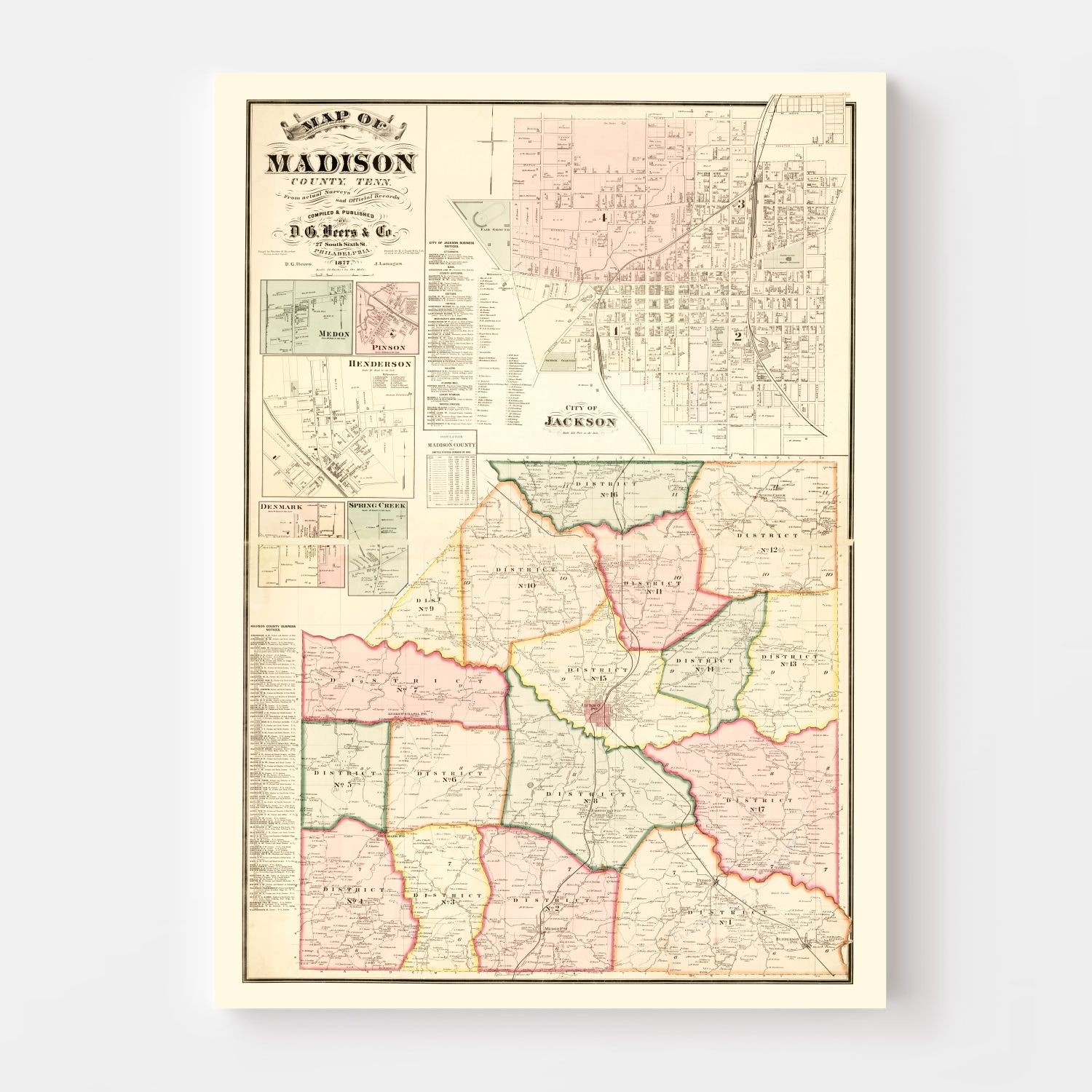 Vintage Map of Madison County, Tennessee 1877