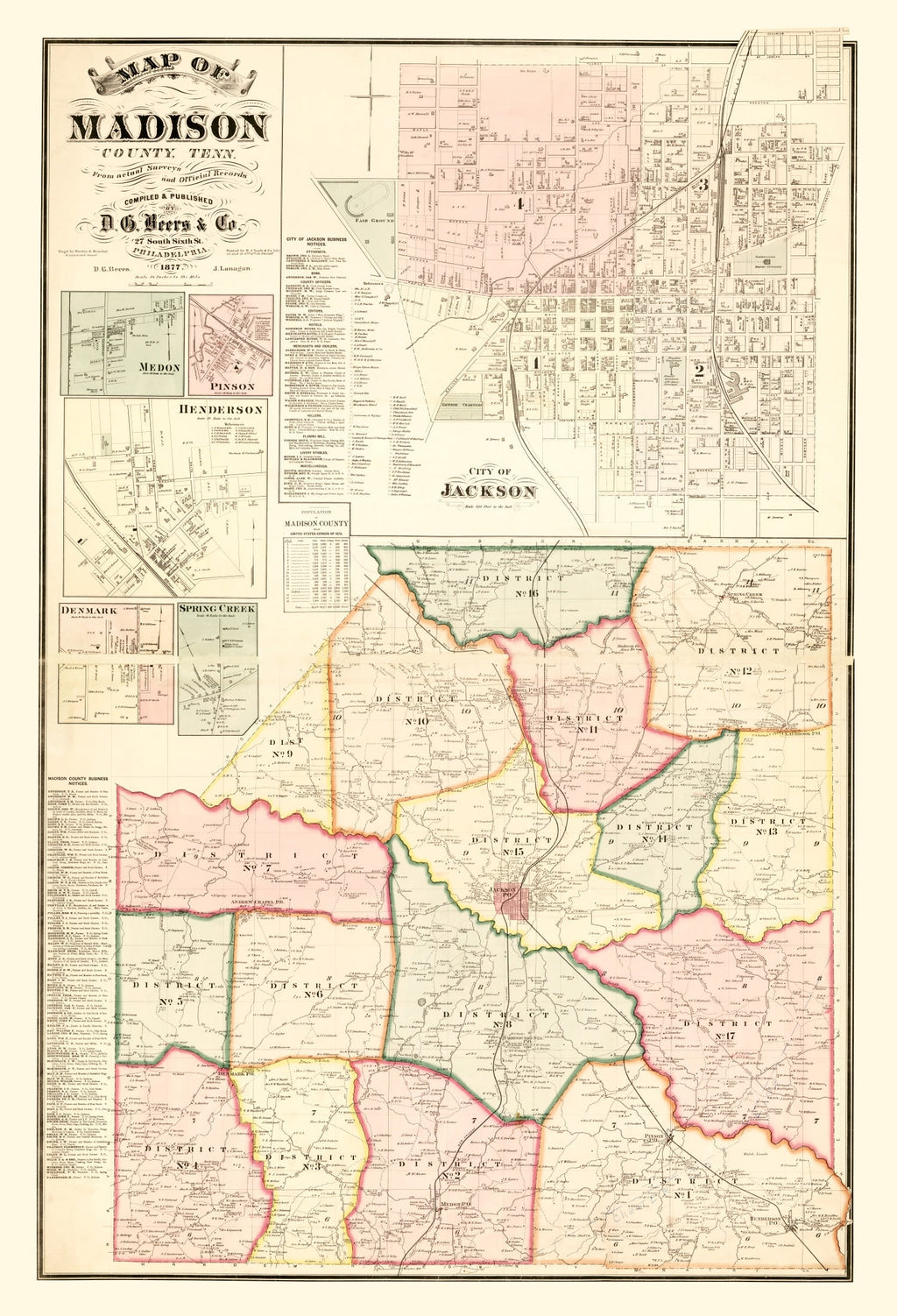 Vintage Map of Madison County, Tennessee 1877