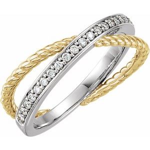 14K Yellow/White 1/5 CTW Natural Diamond Criss Cross Rope Ring