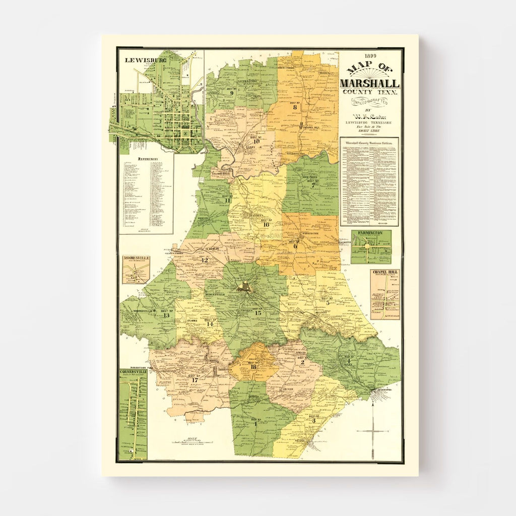 Vintage Map of Marshall County, Tennessee 1899