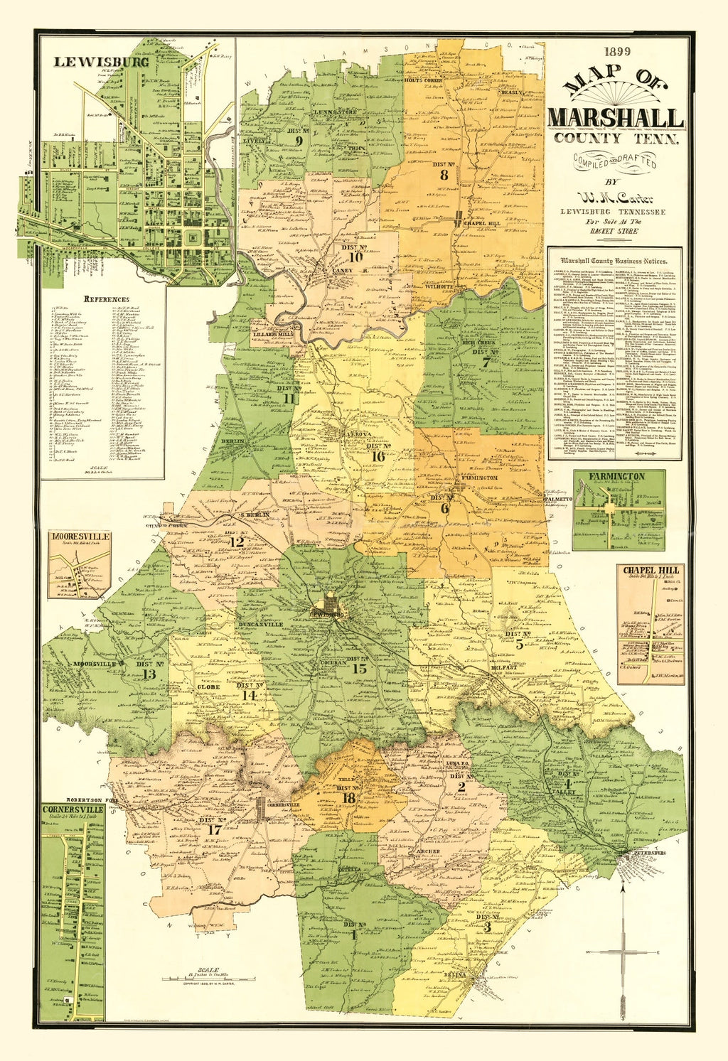Vintage Map of Marshall County, Tennessee 1899
