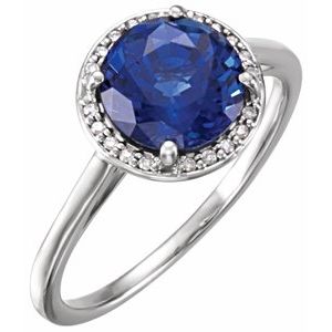 14K White Gold Lab-Grown Blue Sapphire & .05 CTW Natural Diamond Ring