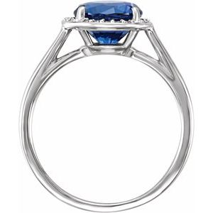 14K White Gold Lab-Grown Blue Sapphire & .05 CTW Natural Diamond Ring