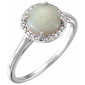 14K White Gold Natural White Opal & .05 CTW Natural Diamond Ring