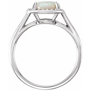 14K White Gold Natural White Opal & .05 CTW Natural Diamond Ring