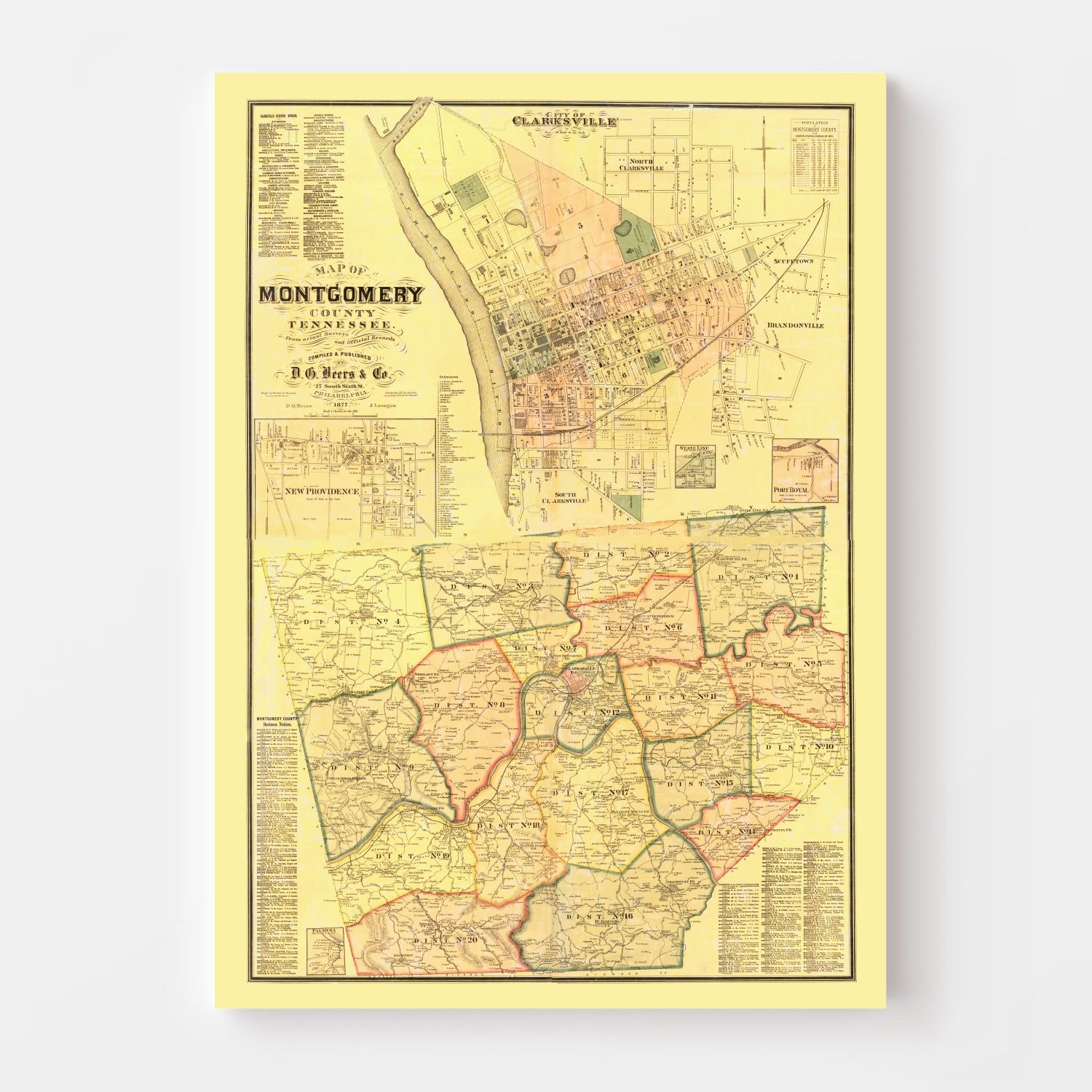 Vintage Map of Montgomery County, Tennessee 1877