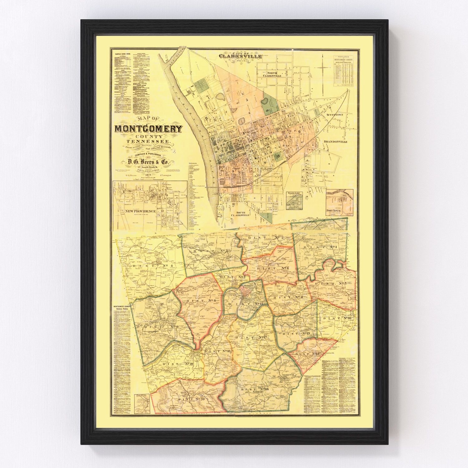 Vintage Map of Montgomery County, Tennessee 1877