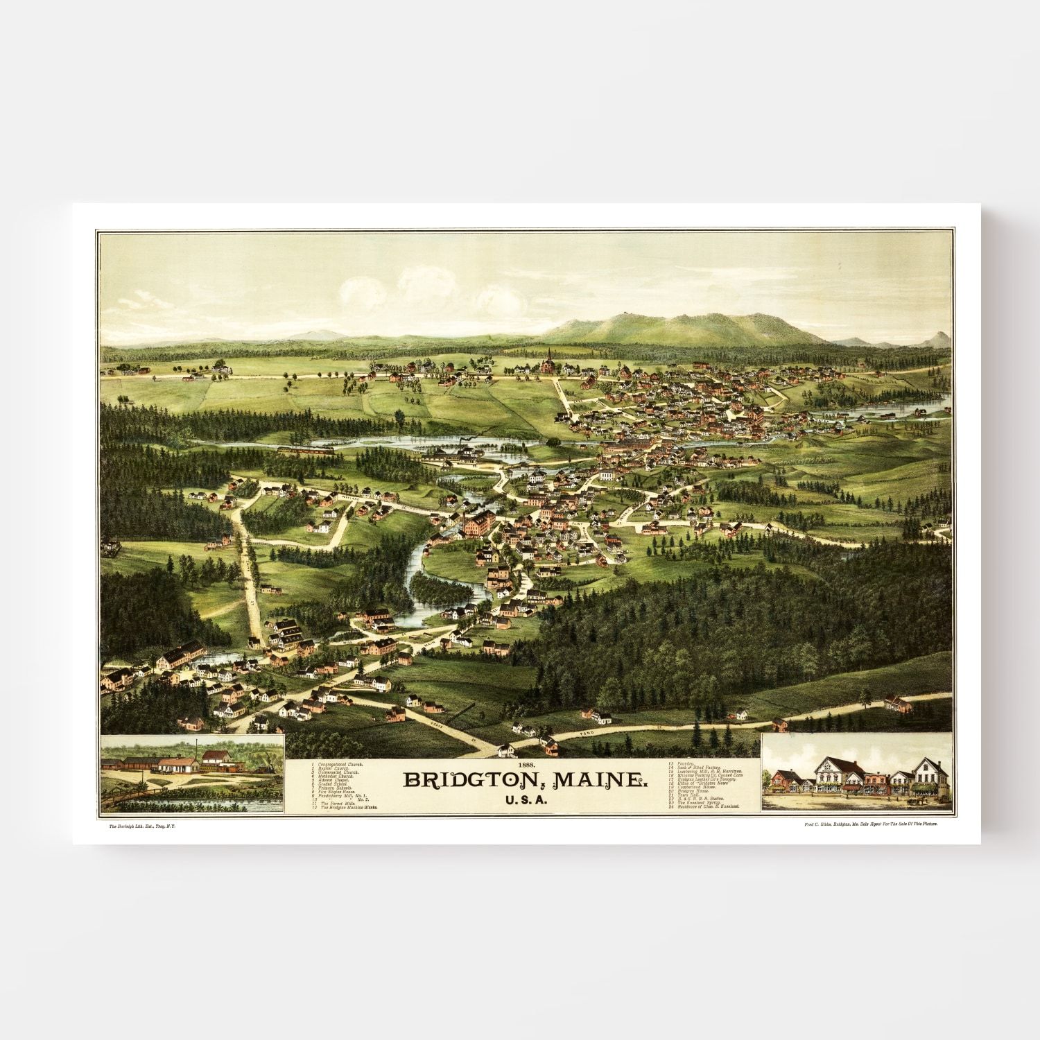 Vintage Map of Bridgton, Maine 1888