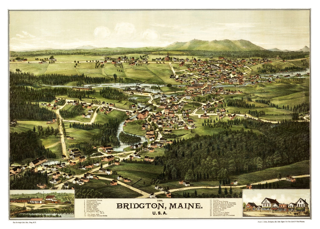 Vintage Map of Bridgton, Maine 1888