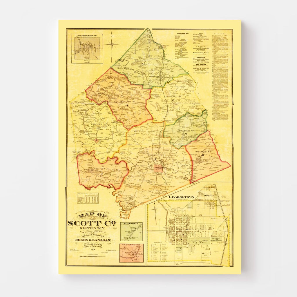 Vintage Map of Scott County, Kentucky 1879
