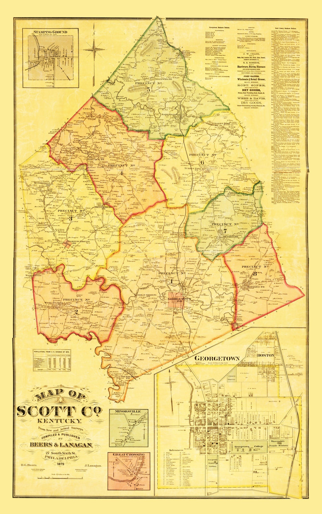 Vintage Map of Scott County, Kentucky 1879