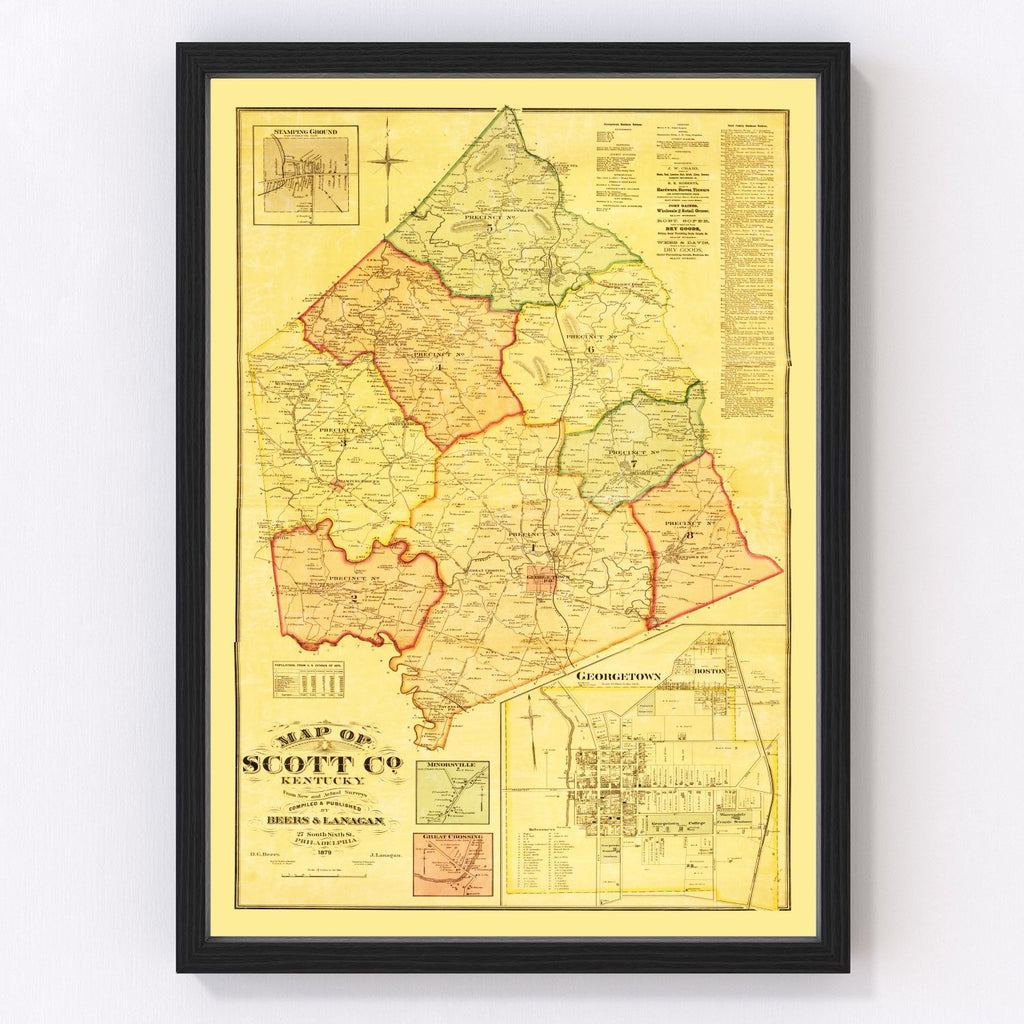 Vintage Map of Scott County, Kentucky 1879