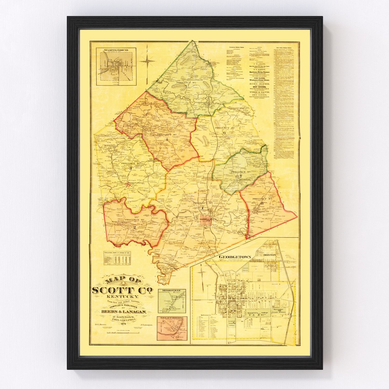 Vintage Map of Scott County, Kentucky 1879