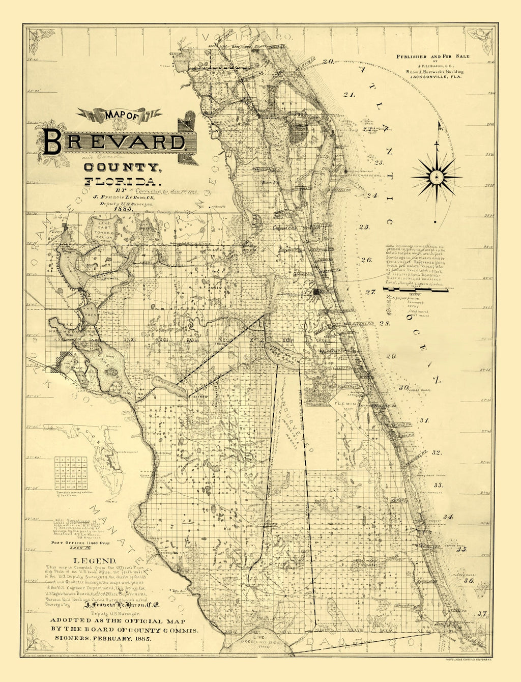 Vintage Map of Brevard County, Florida 1893