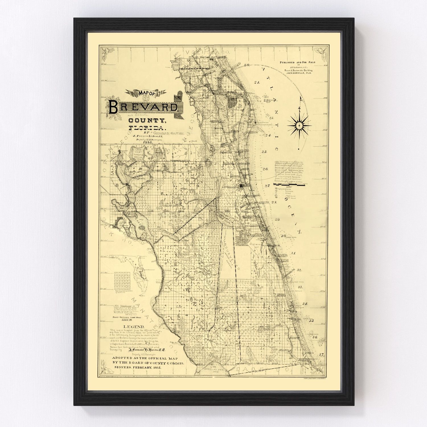 Vintage Map of Brevard County, Florida 1893