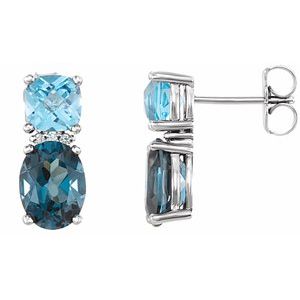 Platinum Natural London Blue Topaz, Natural Swiss Blue Topaz & .03 CTW Natural Diamond Earrings