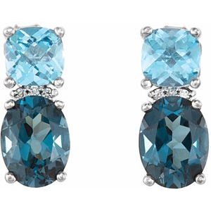 14K White Gold Natural London Blue Topaz, Natural Swiss Blue Topaz & .03 CTW Natural Diamond Earrings – image 2