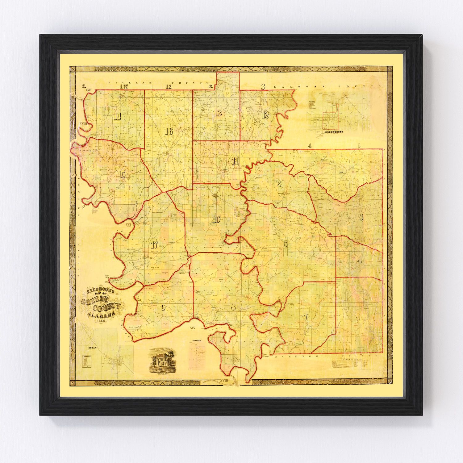 Vintage Map of Greene County, Alabama 1856