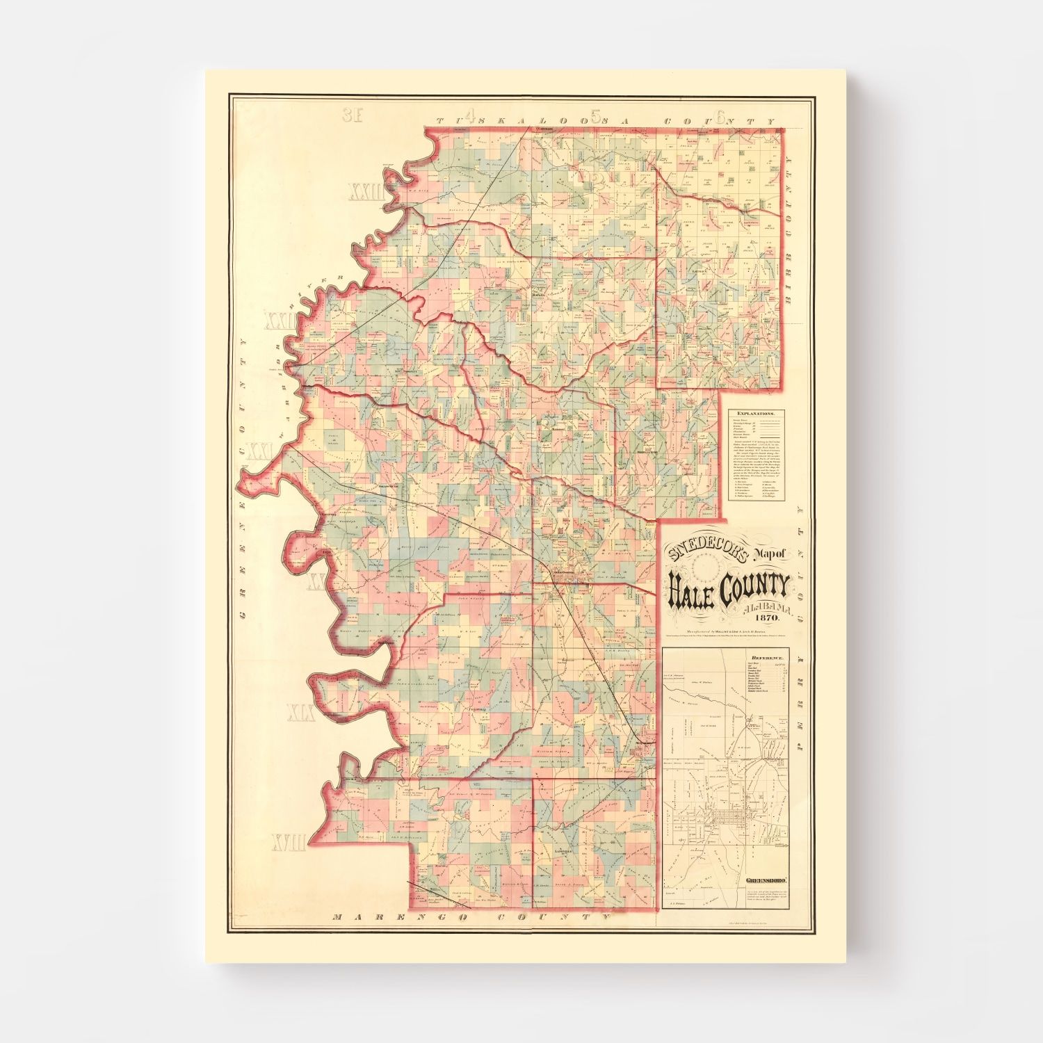 Vintage Map of Hale County, Alabama 1870